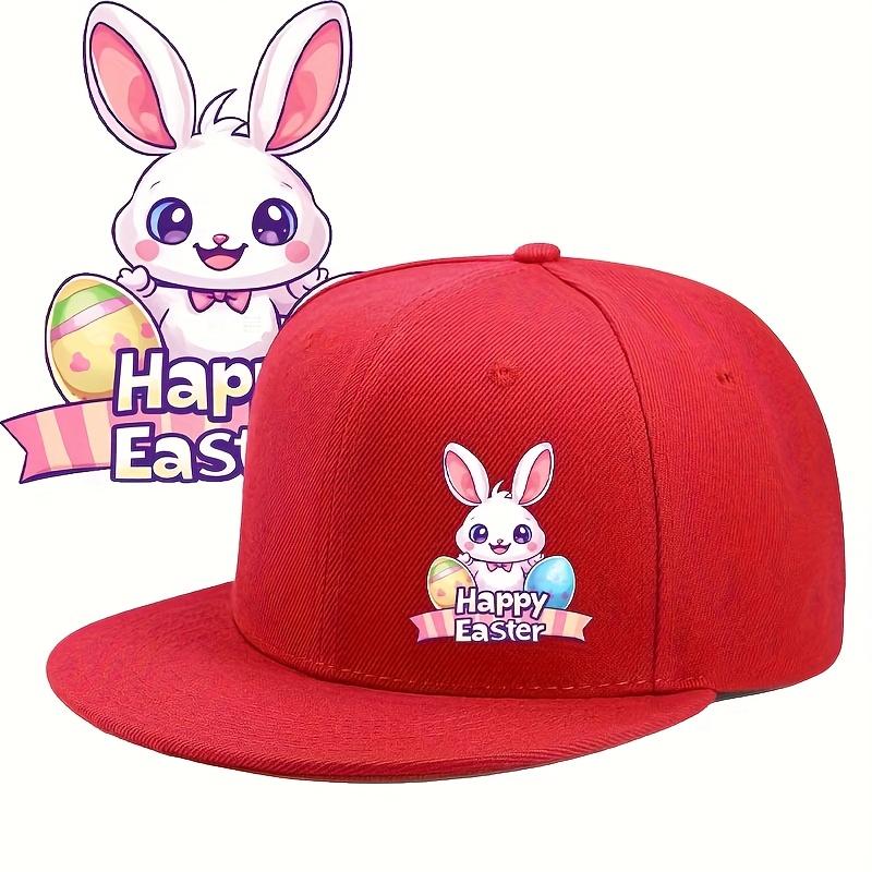 Happy Easter Rabbit Egg Print Polyester Baseball Cap Adjustable Snapback Hat for Casual Daily Wear
