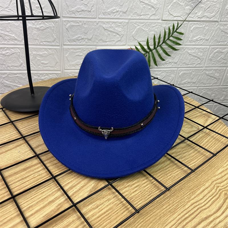 New Horn Head Belt Cowboy Hat Fashionable Jazz Hat Retro Tweed Hat Black Top Hat Trendy