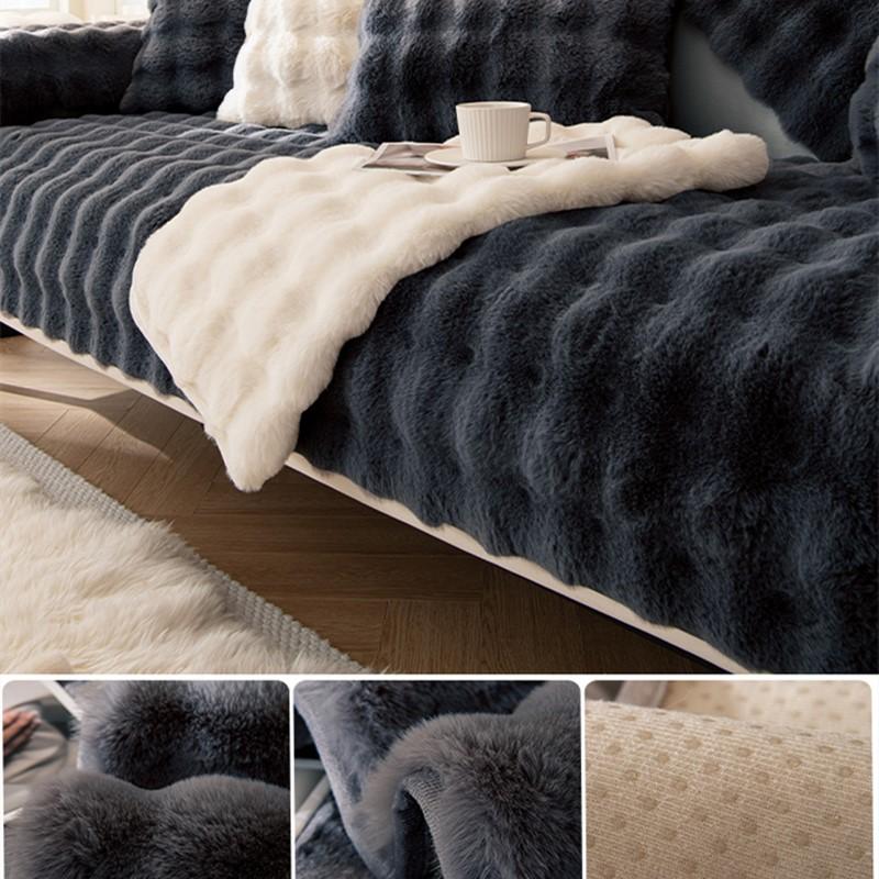 Solid Color Plush Sofa Covers Non Slip Thicken Soft Mat Winter Warm Washable Couch Living Room Towel Slipcovers