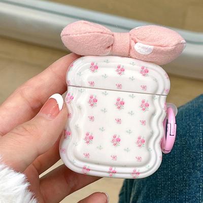 Pink Flower Ins 3d Bow Wavy Shockproof Earphone Case For Apple Airpods 2 3 Pro 2nd 1 Wireless Bluetooth Cute Charging Box Capa