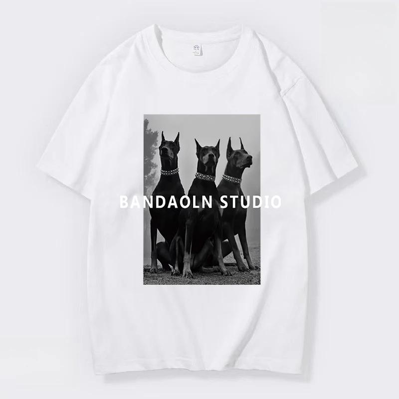Unisex and WoUnisex Oversized T-shirts Doberman Print, Casual Streetwear Cotton Short-sleeved Harajuku Graphic T Shirts Shirts