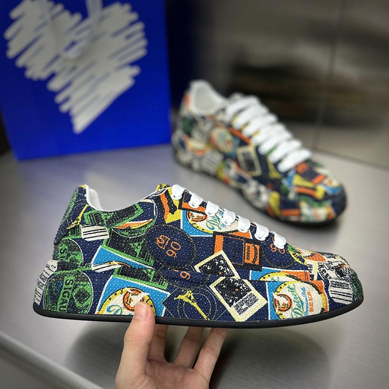 Scarpe Stringate da Uomo di Lusso di Moda Firmate con Scritta Scarabocchiata e Strass, Scarpe Basse Casual, Mocassini, Sneakers da Passeggio Rock Hip-hop da Uomo