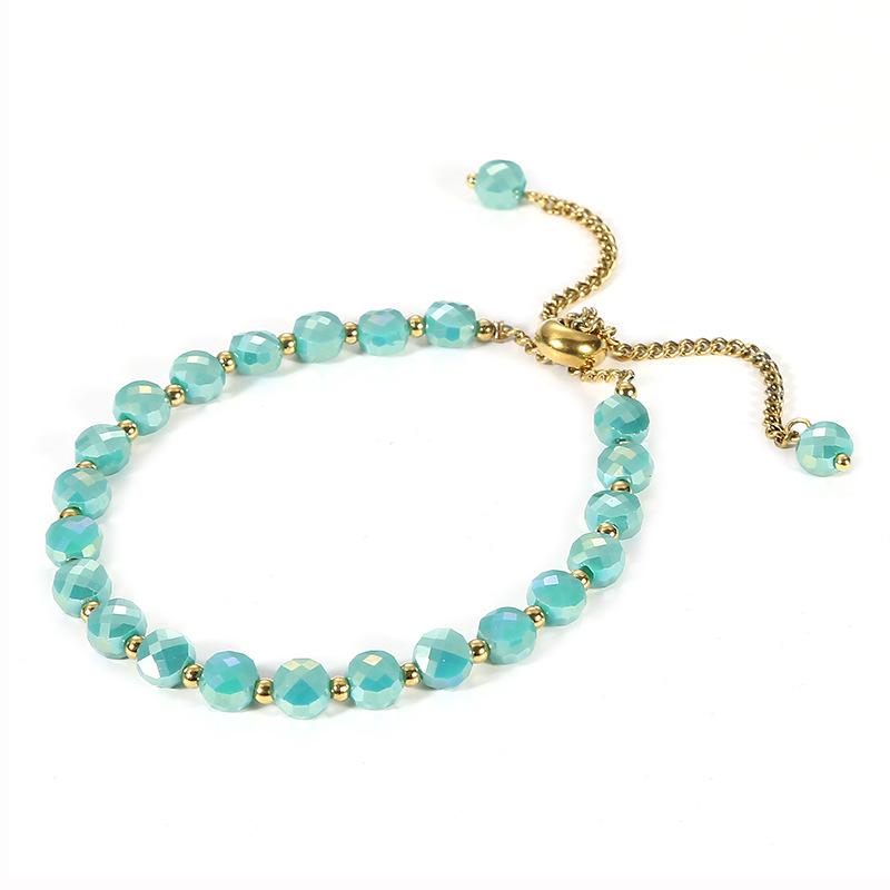 18K Gold & Stainless Steel Crystal Beads Waterproof Retractable Women's Bracelet