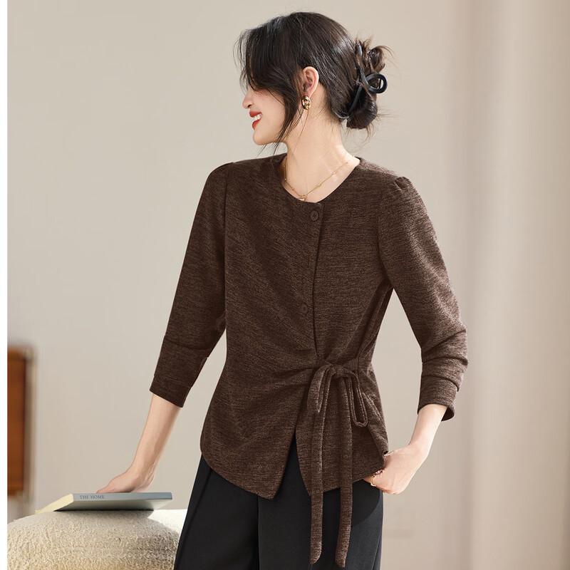 Elegant Round Neck Long Sleeve Top & Pants Set M