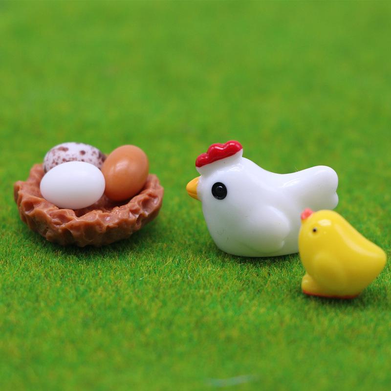 24Pcs Miniatures Garden Ornament Mix Chicken Chick Egg Nest Figurine Miniatures Home Decoration Kawaii Accessories Garden Decor