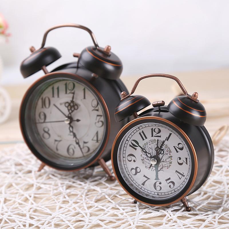 European Retro Double Bell Alarm Clock with Night Light Alarm Clock