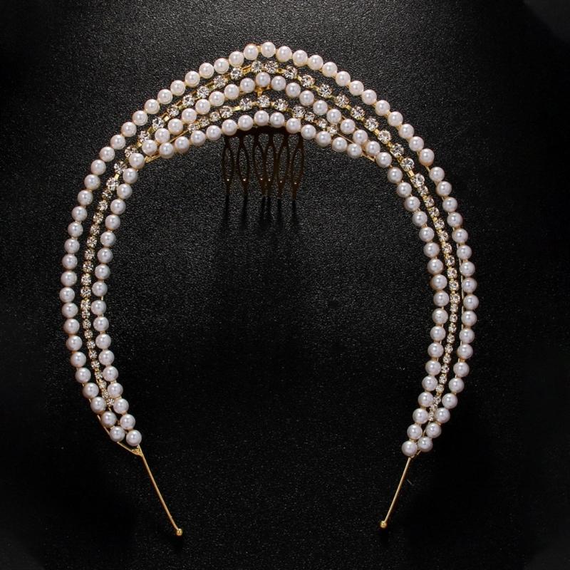 Glinting Rhinestones Headband Luxurious Pearls for Pageant Prom Bridal Wedding Bridal Wedding Hair Accessories
