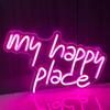GGK My Happy Place Neon Sign LED Light up My Happy Place Sign for Wall Decor Pink Neon Lights Neon Letters Room Aesthetic Accessory (My happy place)