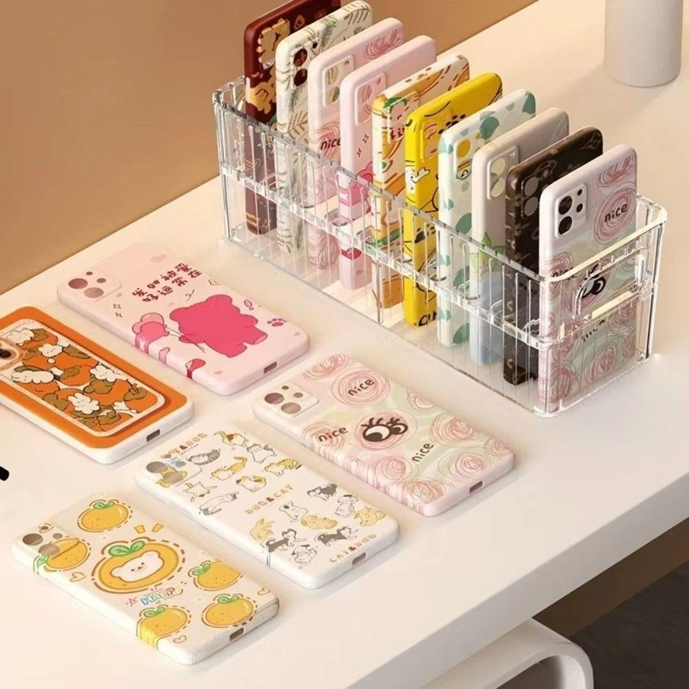 Large Capacity Phone Case Organizer Removable Dividers Clear Cosmetics Container Office Use