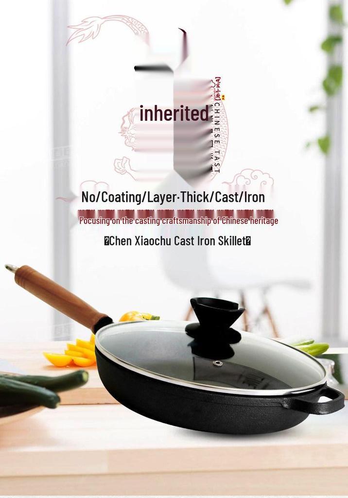 Uncoated Cast Iron Multi-Use Pan for Eggs, Pancakes, Steamed Buns, and Steak - Small Wok, Oil-Free Cooking.