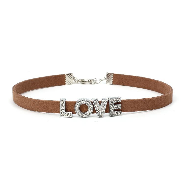 Velvet collarbone chain love full diamond necklaces English letter necklaces