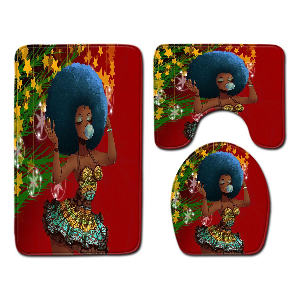 African Women'S Bathroom Floor Mat Three-Piece Bathroom Carpet Toilet Mat Set Doormat Bathroom Non-Slip Mat