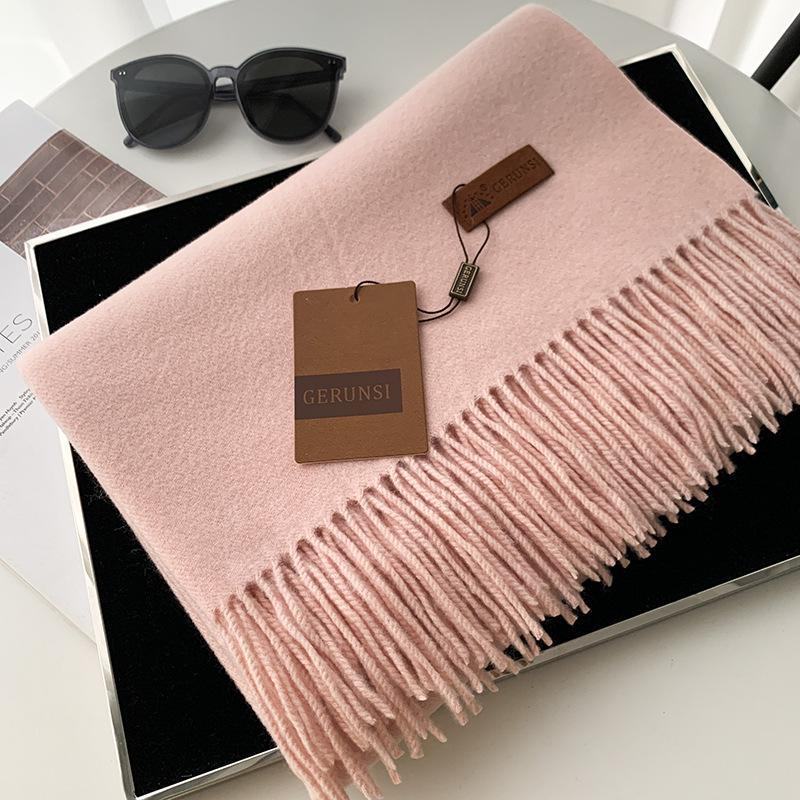 Women's 300g Solid Color Imitation Cashmere Scarf – High-End, All-Match, Warm Autumn/Winter Shawl.