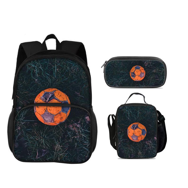Fußball neue runde Fronttasche Rucksack Federmäppchen, Kühlpack, 3er-Set, der beste Begleiter für Schüler und Schülerinnen in der Schule