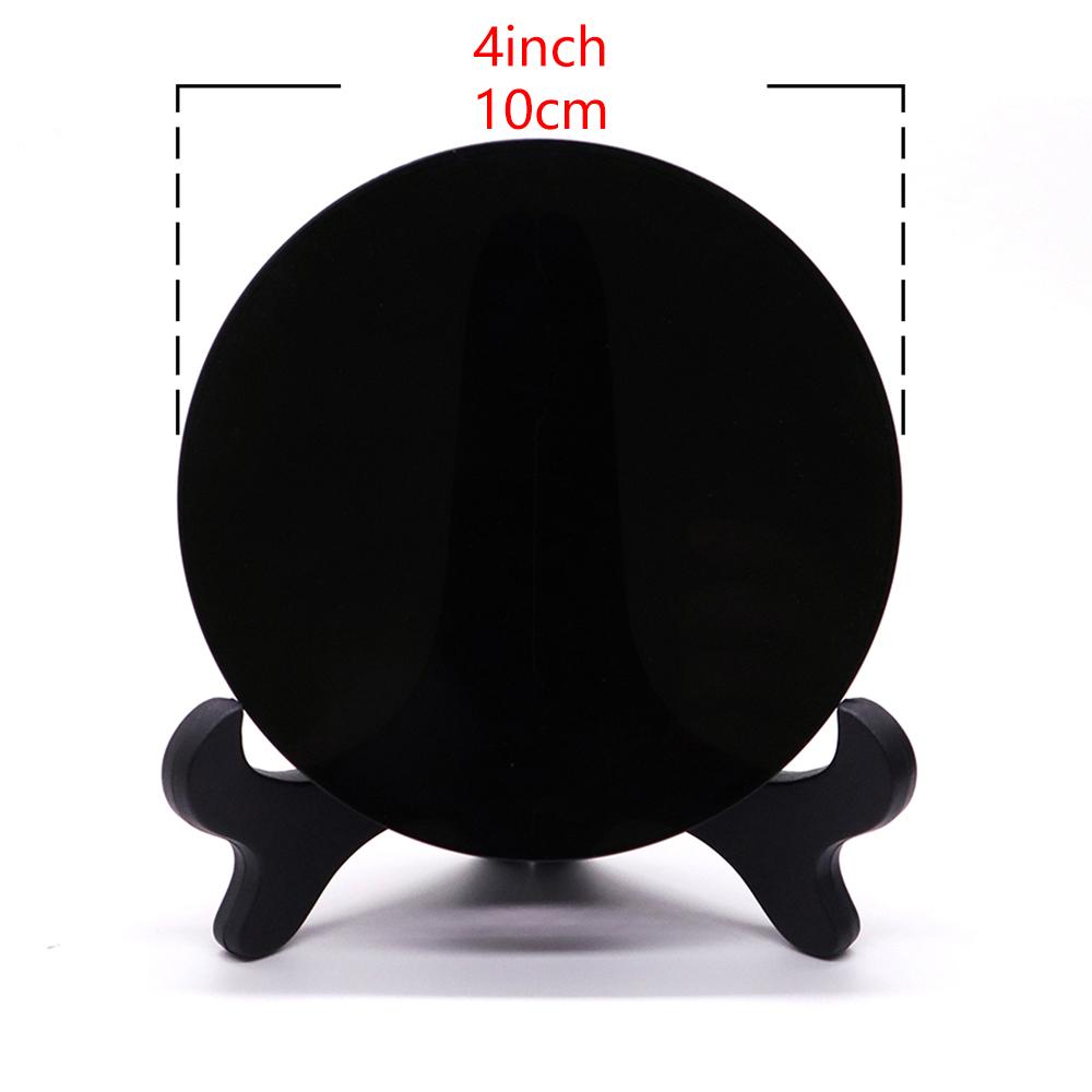 High Quality Natural Black Obsidian Stone Scrying Mirror Round Plate Fengshui Mirror For Crystal Home Decoration Gift With Shelf