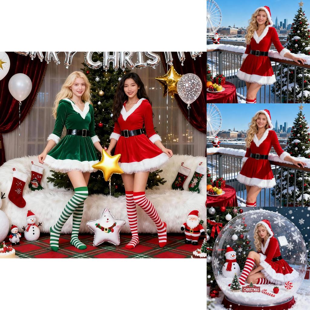 Christmas Elf Costume Dress With Hood For Holiday Stage Performances