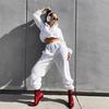 New European and American casual women's set, solid color long-sleeve, zip-up collar, waist-cinching sweatshirt, two-piece tie pants set