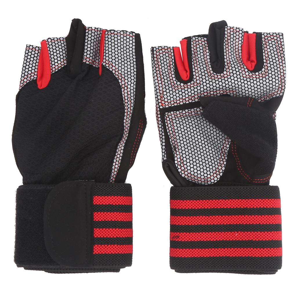Half Finger Cycling Protective Gloves AntiSlip Brthable Gloves(Red )