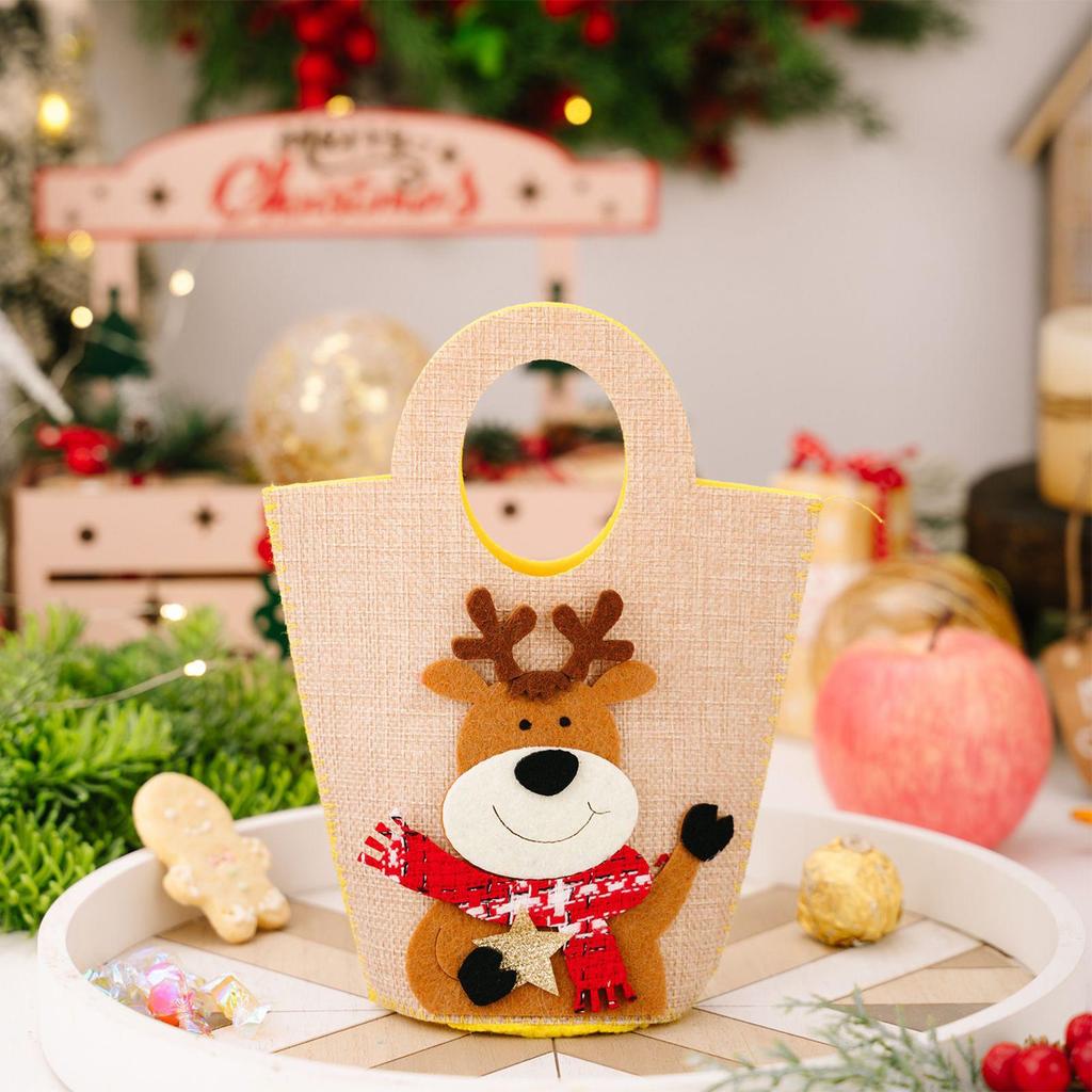 Christmas Candy Bags Felt Christmas Wrapping Bags 3 Pieces Fabric Basket Reusable Holiday-Themed For Classroom School Event