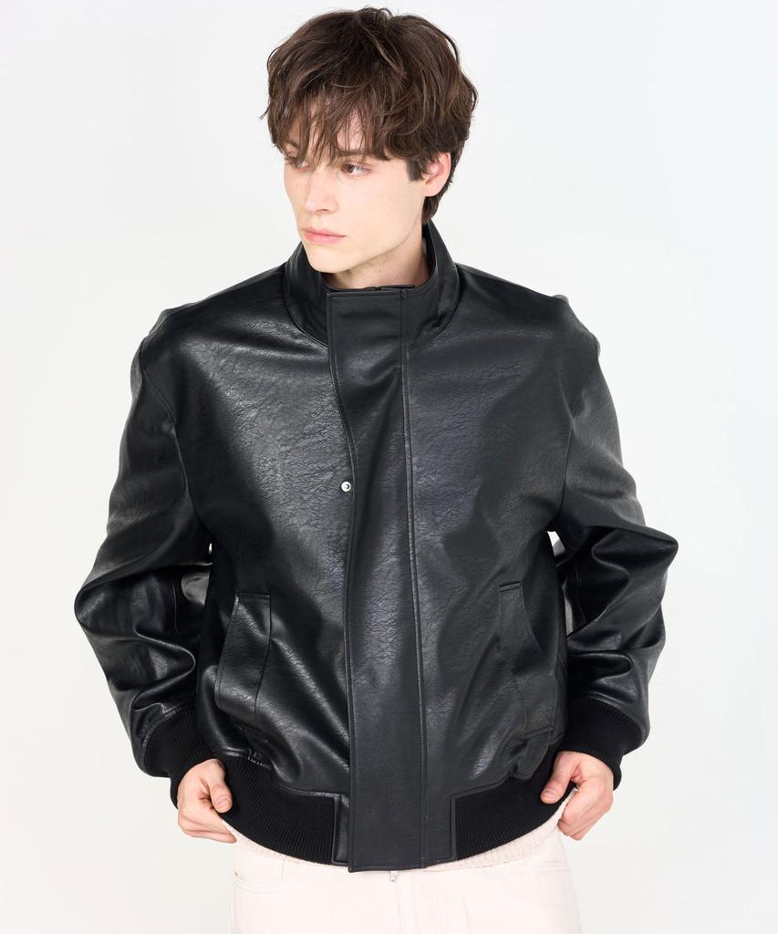 Dreamworld Leather High-Neck Blouson Jacket (Black)