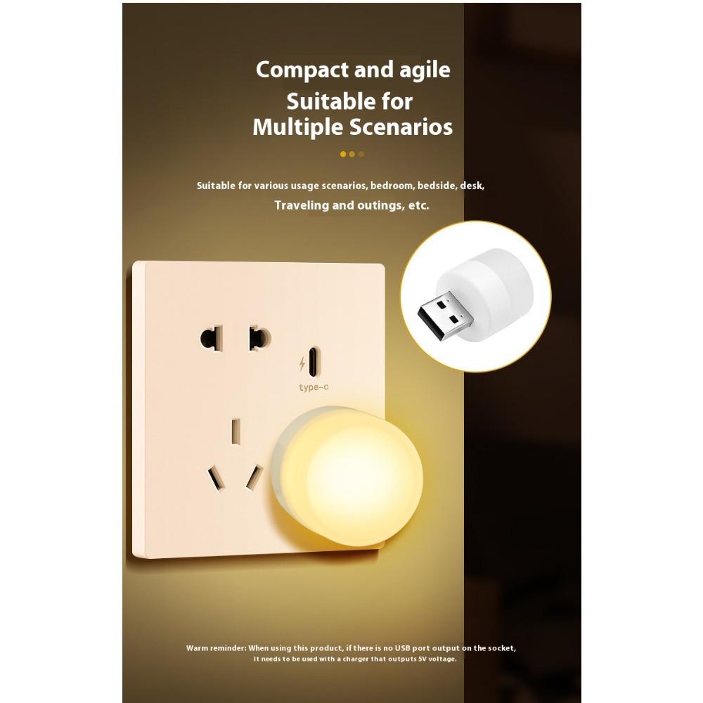 USB Night Light Mini LED Night Light USB Plug Lamp Power Bank Charging USB Book Lights Small Round Reading Eye Protection Lamps