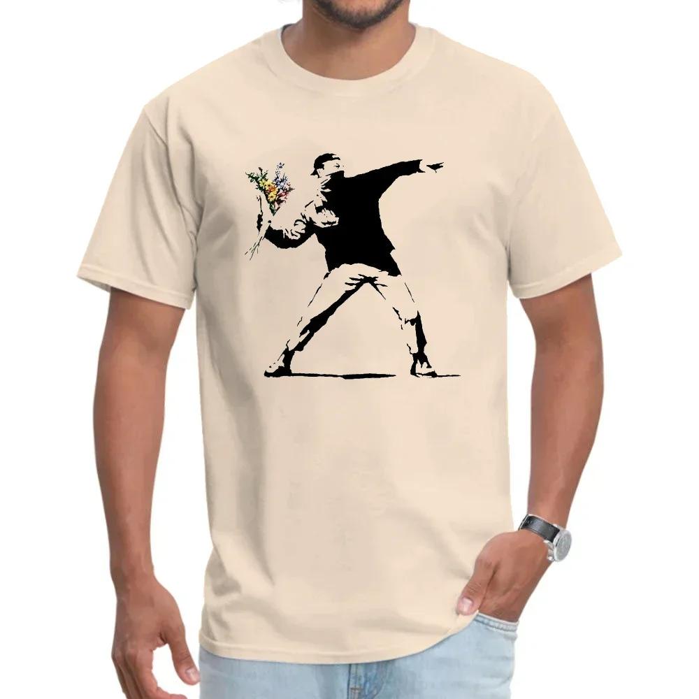 Swag Banksy Ρίπτης Λουλουδιών Μπλουζάκια 100% Βαμβακερό Ύφασμα Ανδρικό Μπλουζάκι Ανδρικά Μπλουζάκια Πρωτότυπο Street Art Σχεδιαστής Επαναστατικά Μπλουζάκια Oversize