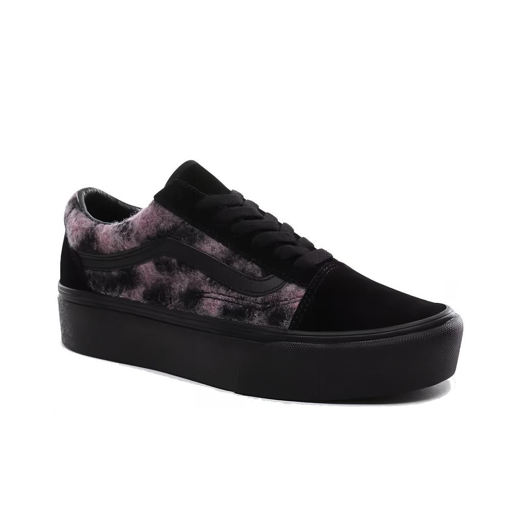 Vans Old Skool Mix Leopard Plateau Batik Dicke Sohle Lässige Low-Top Skateschuhe Damen Sneaker Schwarz Lila VN0A3B3UTRE