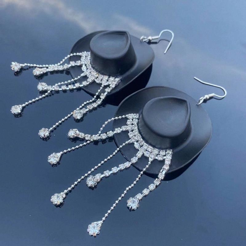 Sparkling Fringe Cowboy Hat Earrings for Music Festivals Party Western Hat Dangle Earrings Cowboy Hat Earrings Jewelry