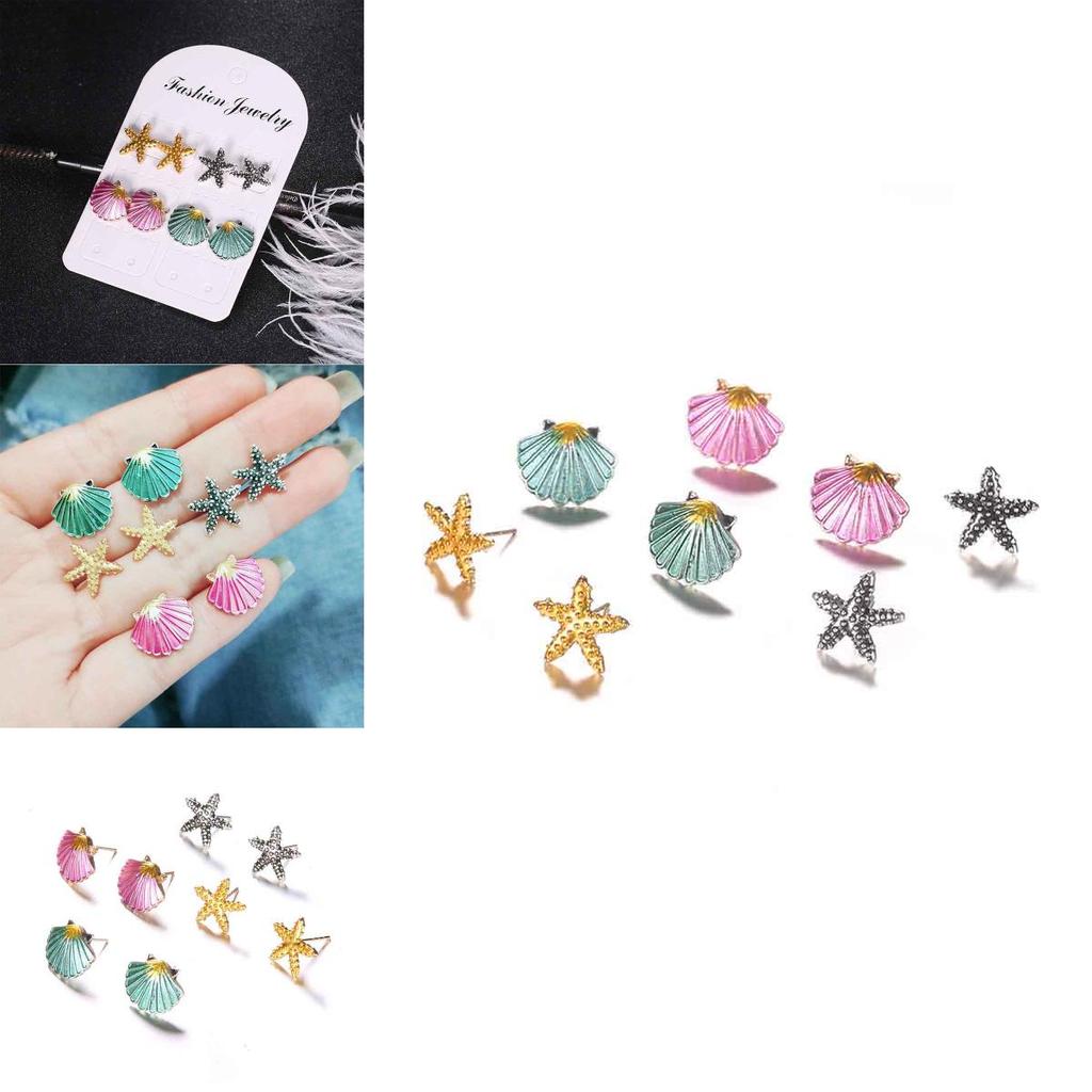 Exquisite Starfish And Shell Stud Earrings Featuring Stunning Mermaid Aesthetic
