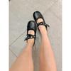 Leather version~ leather retro French rivet bow flat sole shoes women's light ** fork belt Mary Jane women's shoes