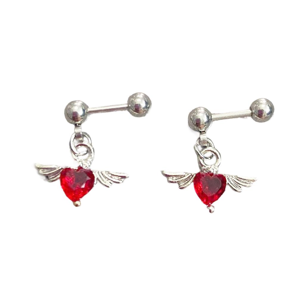 Hypoallergenic Stainless Steel Heart Angel Wing Earrings Comfort Fit Ear Studs Everyday Jewelry Gift For Her