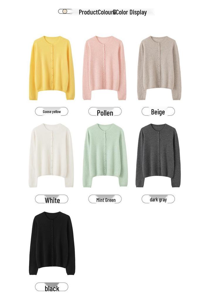 Cárdigan de Mujer 100% Cachemira de Manga Larga con Cuello Redondo y Botones - Color Sólido Sin Costuras para Otoño