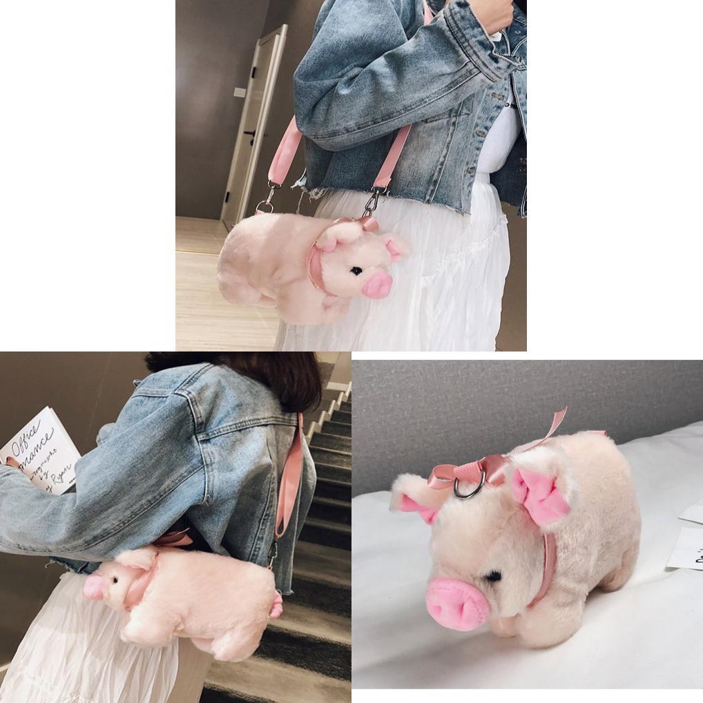 Borsa Giocattolo Peluche Maialino Carino Per Donne e Ragazze con Tracolla e Interno in Nylon