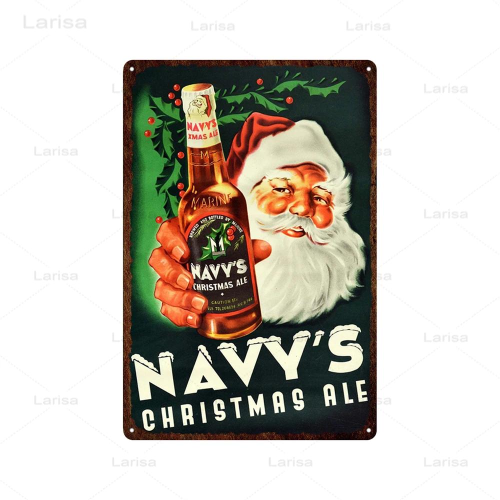 Christmas Vintage Tin Sign Santa Claus Plaque Metal Retro Plate Poster for Club Living Room Kitchen Home Wall Art Decoration