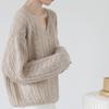 Large French Lazy Style Mohair Sweater for Women Spring Gentle Temperament V-neck Hollow Knit Sweater Top