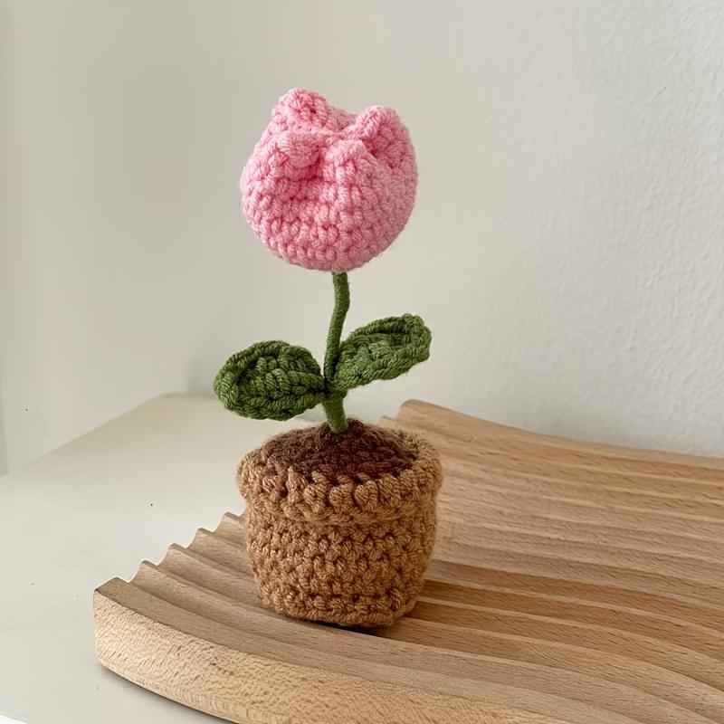 Simulated Flower Hand Woven Small Potted Plant Tulip Sunflower Hook Weaving Desktop Decoration Simulated Flower Ornament Gift