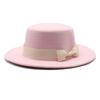 New style autumn and winter men's and women's flat-brimmed hats, fashion bows, flat-topped top hats, men's and women's woolen jazz hats