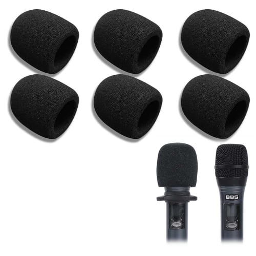 Set of 6 Black Microphone Sponges, Windscreen Covers, Reusable, Anti-Noise, Dustproof, 7.3*6*6cm Universal Size