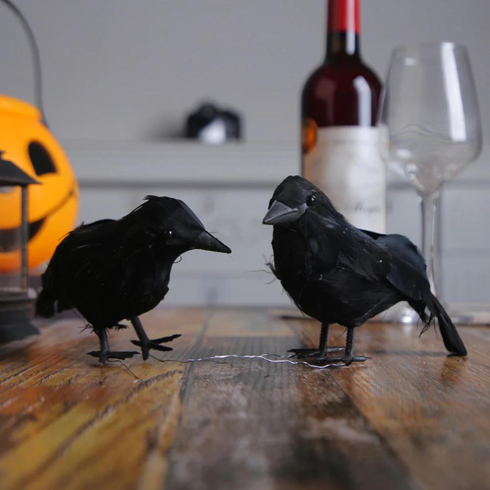 Halloween Artificial Raven Crow Realistic Black Feathered Crows Multifunctional Festive Atmosphere Lifelike for Garden Balcony