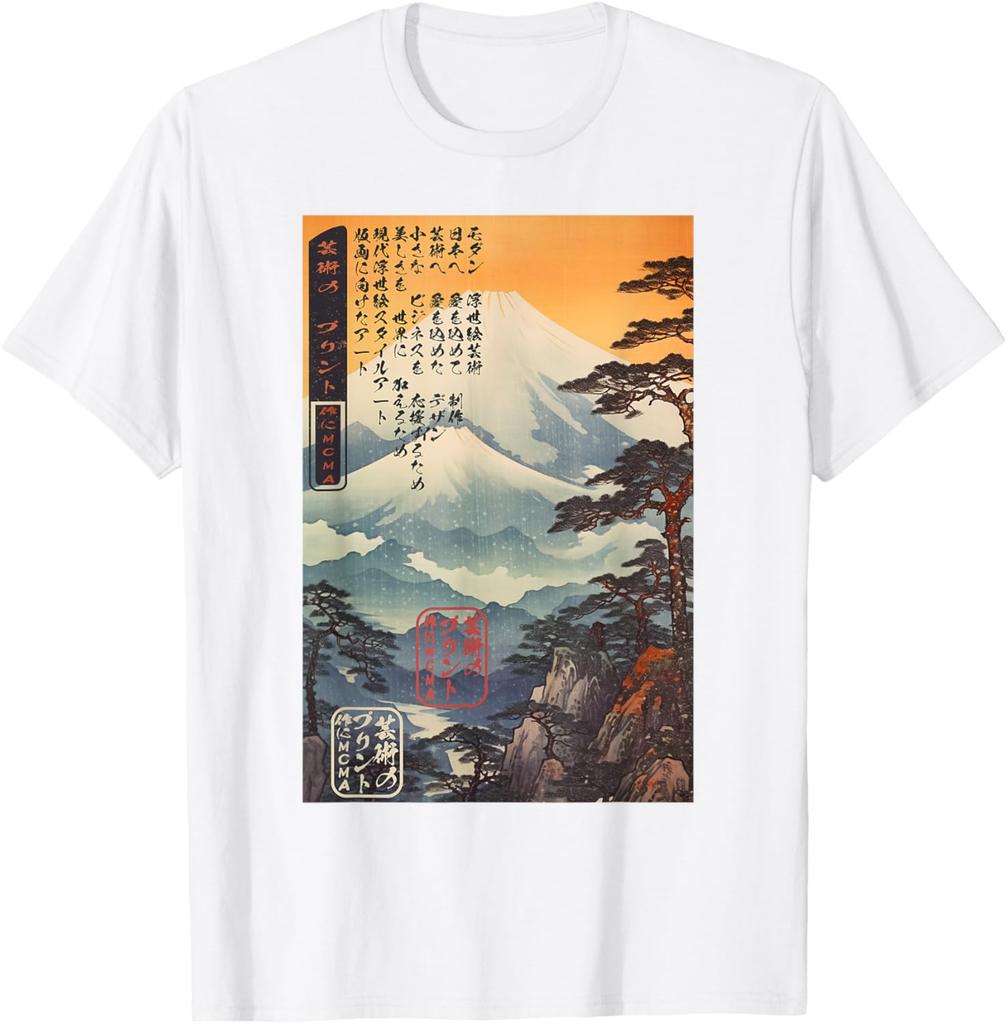 Ukiyoe Mount Fuji Landscape Japanese Woodblock Print Graphic Tee Mens Casual Short Sleeve TShirt