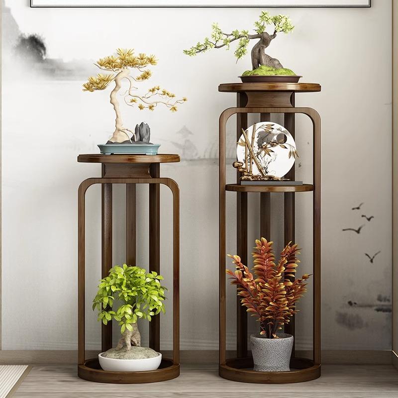 Antique Chinese Style Bamboo Flower Stand Wooden Indoor Plant Rack Modern Living Room Decorative Flower Pot Holder