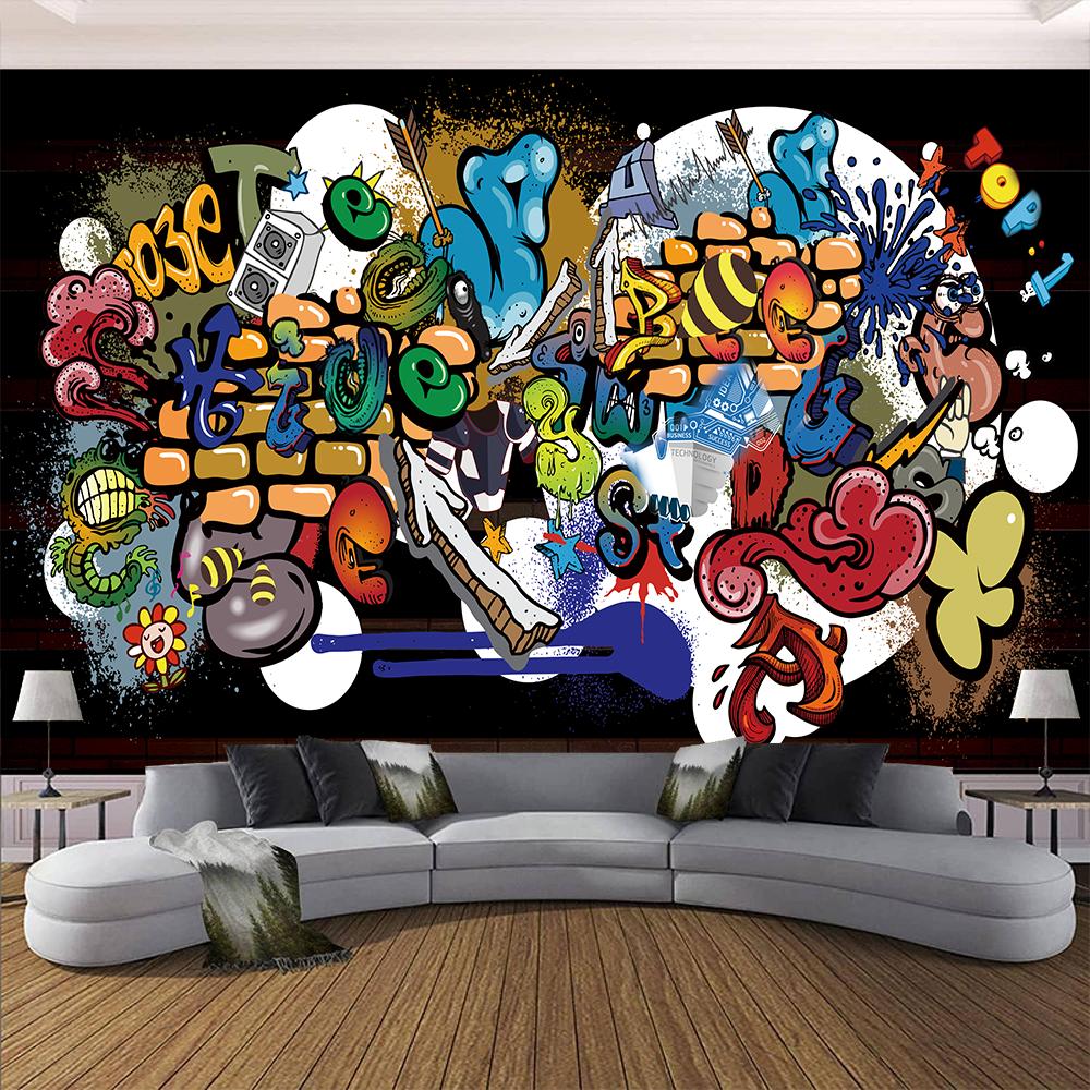 3d Graffiti Wallpaper Large Fashion Graffiti Wall Paper Gym Club Bar Cafe Murals Home Decor
