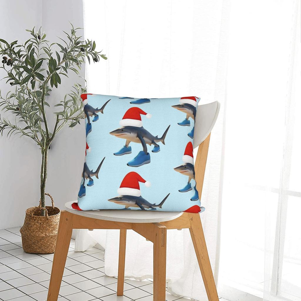 Santa Tralalero Tralala Shark In Santa Hat Christmas Meme Pillow Case Print Pillow Cover For Home Decoration Novelty Pillowcases