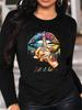 100% Pure Polyester Women's Spring and Autumn Casual Fashion Long Sleeved Lip Print Letter Graphic Printed Round Neck T-shirt