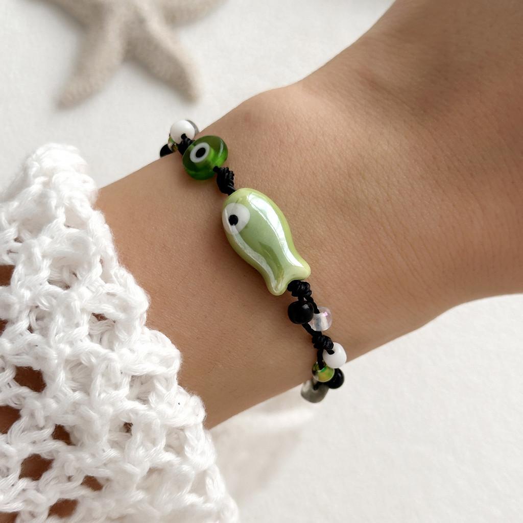 Handcrafted Ceramic Fish Bracelet With Colorful Eyes For Fashion Jewelry