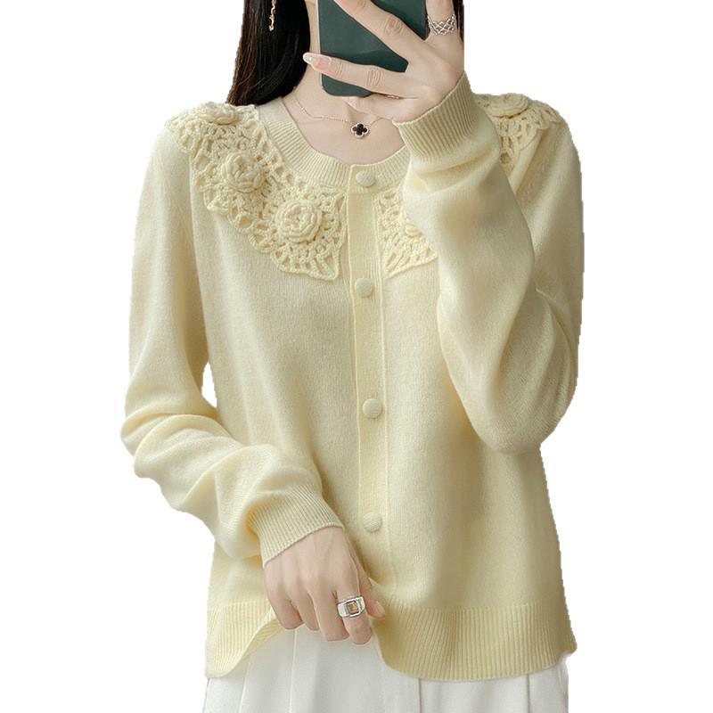 Women's Short Wool Embroidered Cardigan Sweater - 2025 Autumn Collection