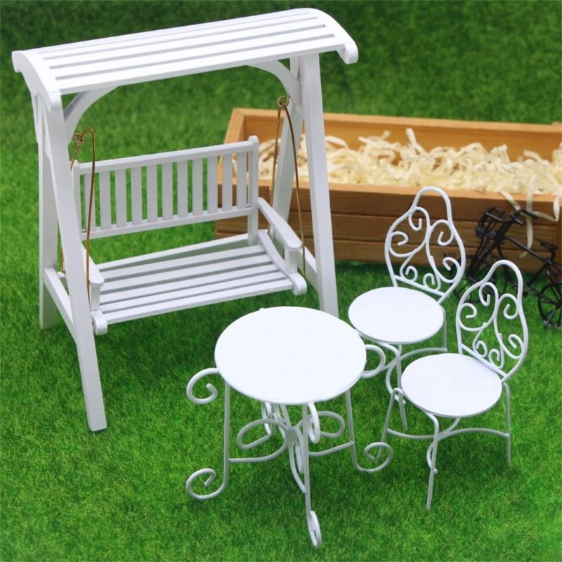 Practical Small Sturdy Metal Outdoor Furniture Set for Dollhouses Table and Chairs Garden Supplies Home Decorations