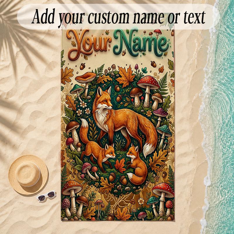 Fox Theme Soft Beach Towel Personalized Custom Name Text Towel Portable for Beach Pool Travel