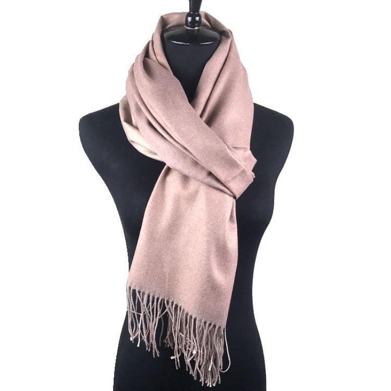 Solid color versatile imitation cashmere men's and women's winter thickened warm double-sided two-color shawl fringed scarf
