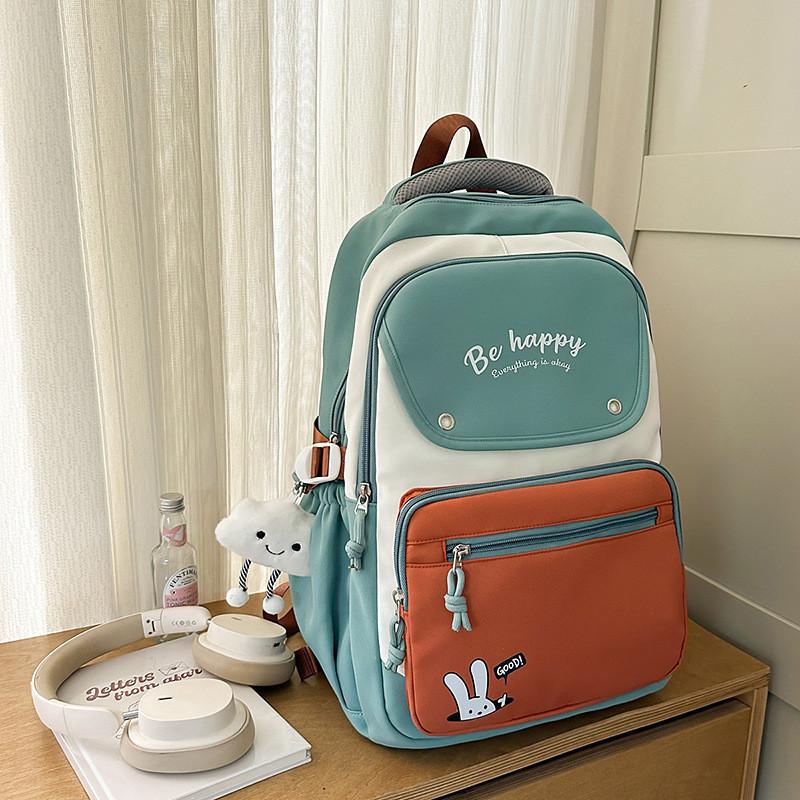 Lightweight Letter Nylon Backpack With Colorblock Design For Unisex Daily Use